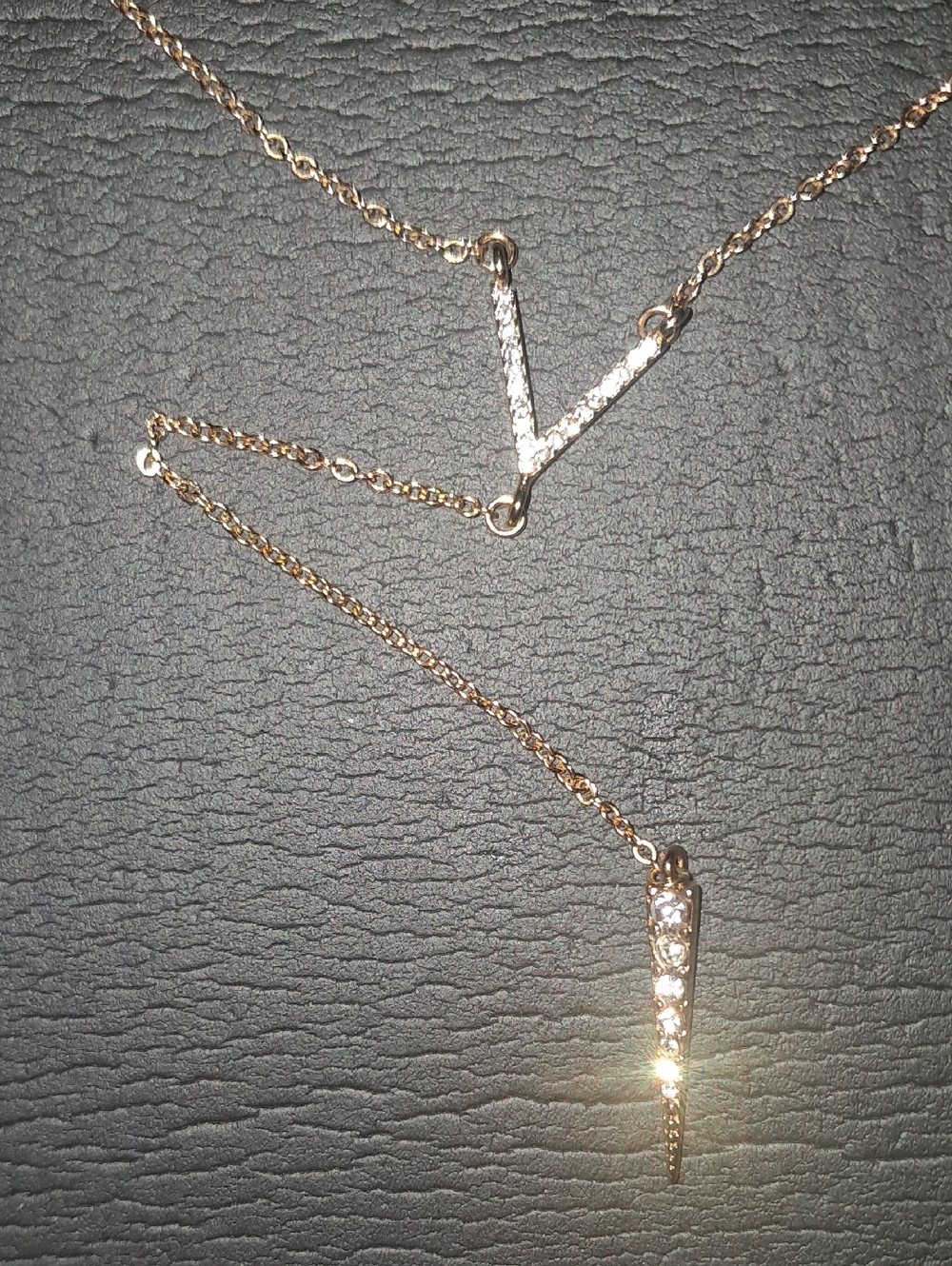 Gold-Tone Crystal V Pendant Layered Necklace